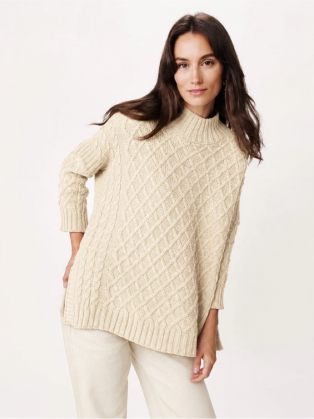 Mer Sea Lisbon Lattice Front Traveler Sweater Cream One Size